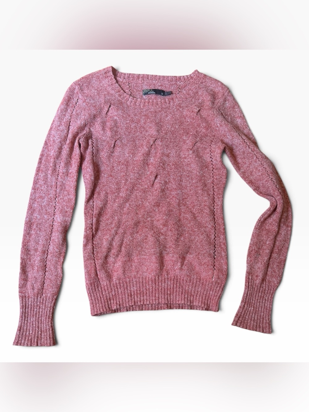 prAna Womenโs Small Orange Lightweight Knit Sweater Crew Neck Pointelle